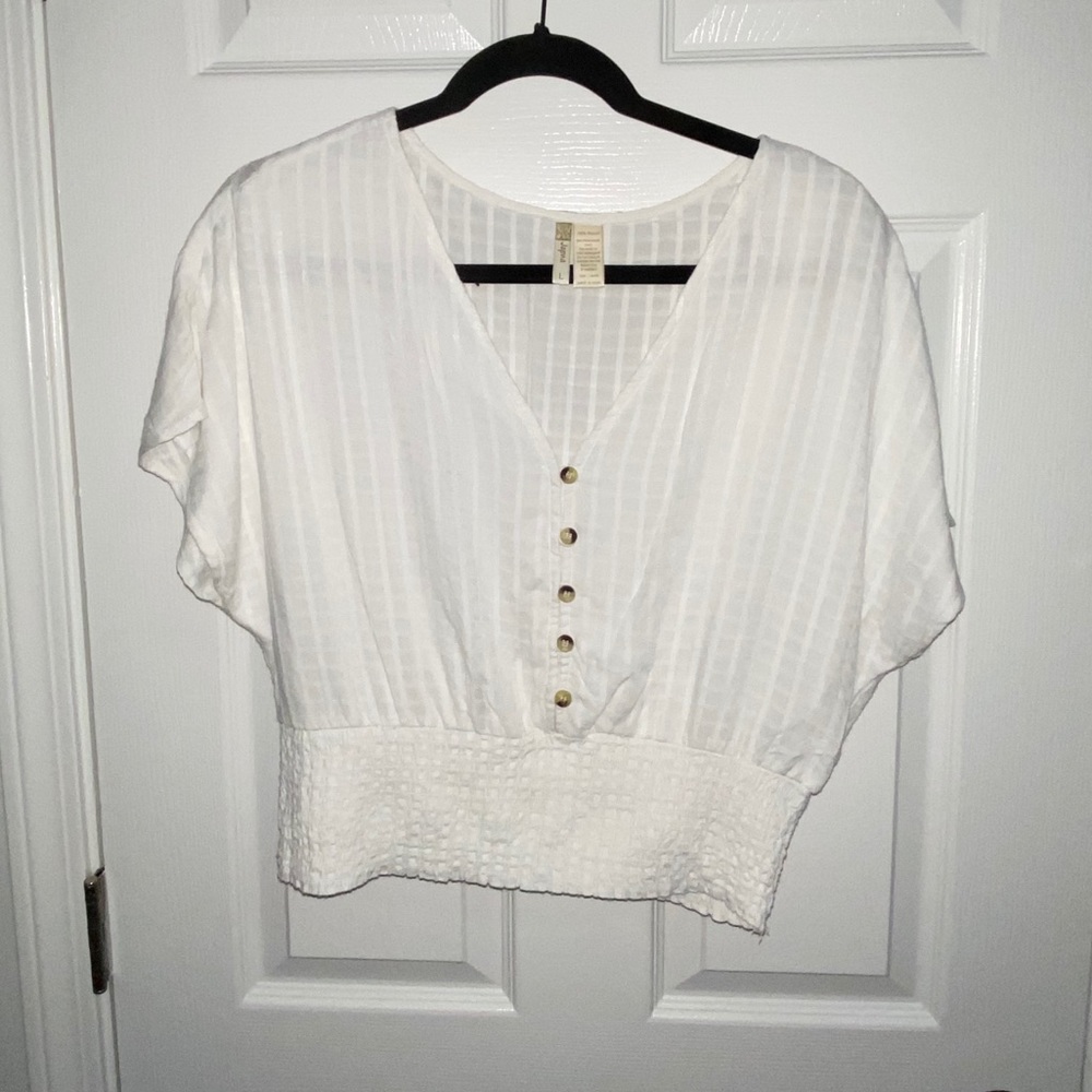 Button up, cinched white crop top
